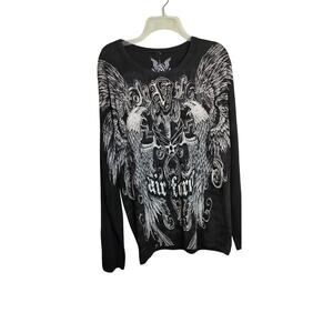 M728)Air Force Sky Hunter APPrime Black Grunge 2 Sided Graphic Long Sleve Tee XL